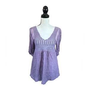 Alythea Purple Crochet Babydoll Top Silk Cotton  Fairycore Fairy Grunge Boho L